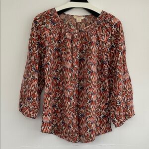 Sundance 100% Silk Abstract Multicolored Ikat Print Lightweight Blouse Small